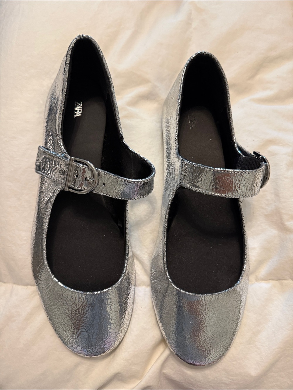 NWOT Zara Metallic Silver Mary Jane with Buckle